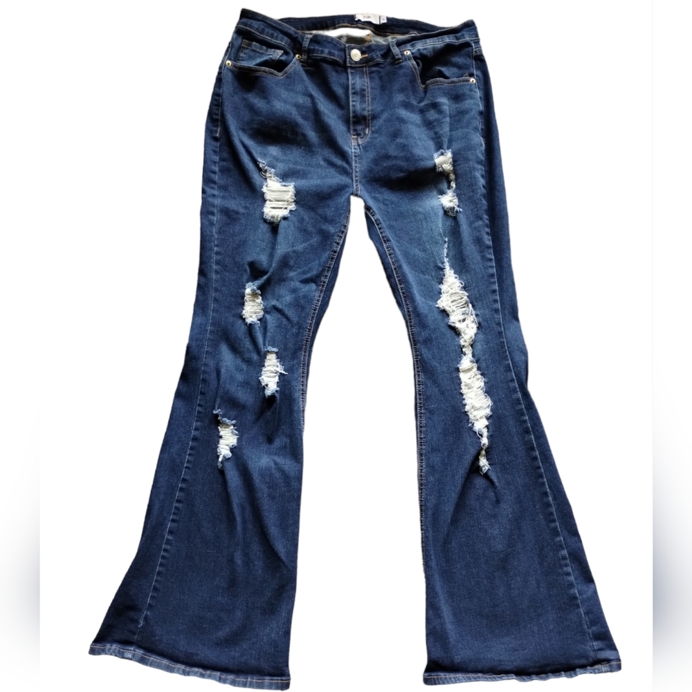 Rue21 plus size high rise rip flare jeans